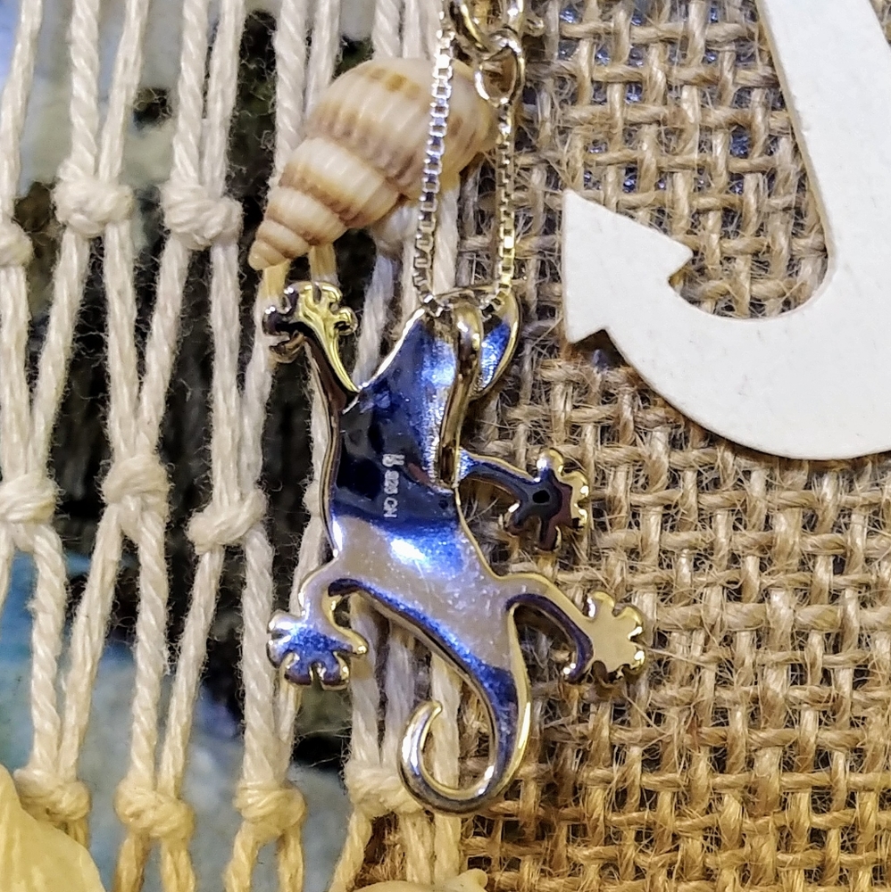 🆕🦎 Blue Fire Opal Gecko Slide Pendant Necklace - Picture 4 of 5